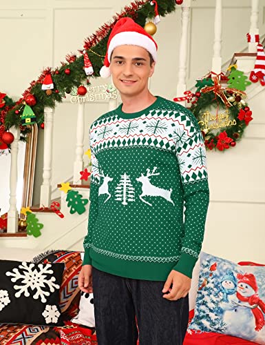Image of Totatuit Family Matching Christmas Sweater Round Neck Reindeer Snowflakes Ugly Knitted Sweater Pullover for Men Women