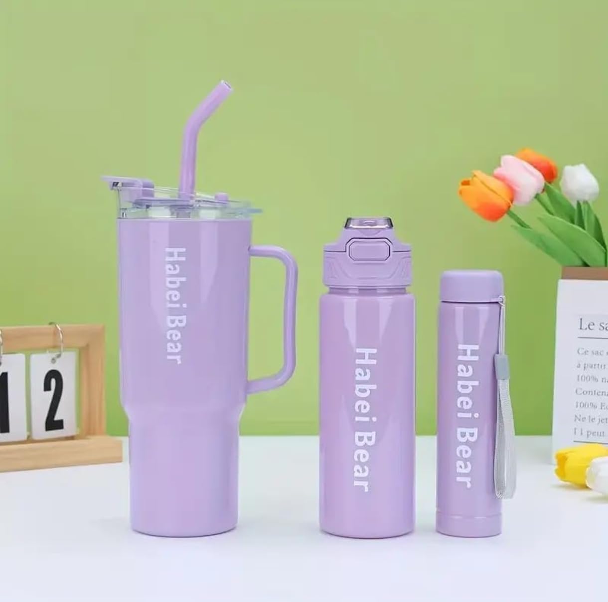 3 Piece Reusable Water Bottle Set | 1200ml Tumbler with Handle & Straw + 900ml Sports Bottle + 600ml Water Bottle | Leak Resistant |Everyday Use for Office, Gym, School & Travel...-image-14