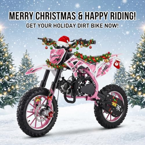Image of 50cc Kids Dirt Bike, 49cc Gas Dirt Bike for Kids 8-14, 2-Stroke Mini Dirt Bike with Pull Start, Off-Road 10-Inch Tires, Front and Rear Disc Brakes, 25 MPH, for Dirt, Gravel, Yard