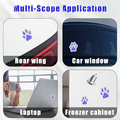 Image of Augeny 2PCS Crystal Car Decoration Stickers, Bling Rhinestone Dog Paw Print Sticker Decals, Waterproof Auto Dog Cat Footprint Decals, Universal Vehicle Decoration for Women Girls (Blue & White)