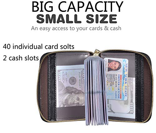 Image of Womens Credit Card Wallet RFID Small Leather ID Card Holder Case (40 Card Slots - Black)