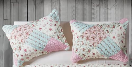 Brilliant Sunshine 026 Pink And Green Rose Patchwork Pillowshams Set cover