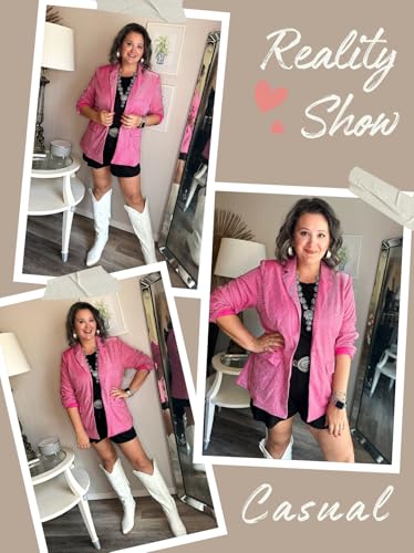 Theenkoln Womens Plus Size Blazer Jacket Collared V Neck Glitter Sparkly Long Sleeve Party Cardigan with Pocket 20244