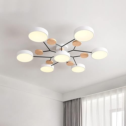 Miniatura 7 de Lámpara LED de techo, 34 pulgadas, 7 luces de techo modernas, de montaje empotrado, de madera, 56 W, regulable, para sala de estar, dormitorio,