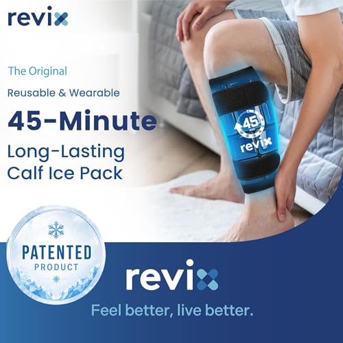 Image of REVIX Shin Splints Relief Ice Pack, 45-Min Long Lasting Leg Ice Pack Wrap | Reusable Gel Cold Pack Compression Sleeve for Leg, Calf, Arm Recovery, 360 Full Coverage Calf Ice Pack Wrap for Knee & Elbow