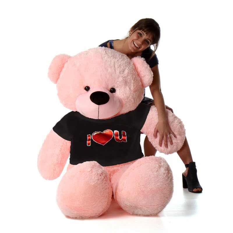 Image of RVA Soft Toy 3 Feet Stuffed Spongy Teddy Bear with I Love You Embroidery T-Shirt for Girls, Women, Birthday, Wedding, Anniversary, Valentine's Day (Pink)