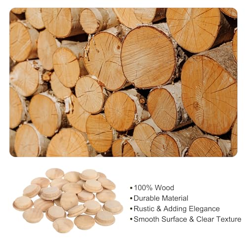 Image of uxcell 80Pcs Wood Button Plugs, 15mm /0.59 inch Hardwood Screw Hole Plug Mushroom Wooden Caps Buttons Wood Plug for Furniture Woodworking Craft Decor (20mm x 15mm)