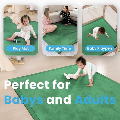 Image of 1.3 inch Thick Baby Floor Play Mat, 59x79 Padded Foam Tummy Time Crawling Mat, Non-Slip Water-Repellent Soft Plush Nursey Area Rug for Playroom Bedroom Living Room (Emerald)
