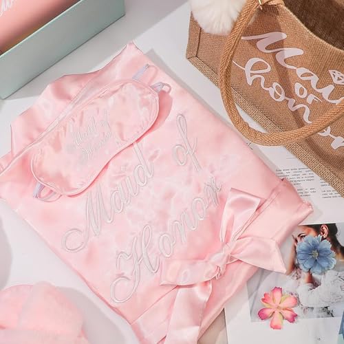 Image of Handepo 5 Pcs Bride Robes for Wedding Day Set Bride to Be Gifts Bridal Shower Gifts Bridesmaid Robe with Slippers Tumbler