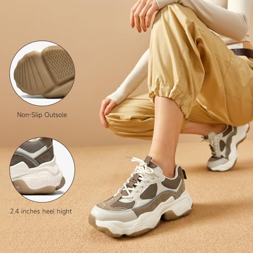 BEAU TODAY Chunky Sneakers for Women, Womens Fashion Sneakers, Lace Up Platform Comfortable Leather Casual Dad Shoes4