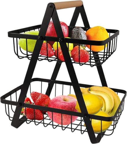 Image of Nieifi KIMEE 2 Tier Multi Purpose Storage Basket for Kitchen Counter and Cabinet Organizer Rack Durable Metal Wire Stand for Fruits Vegetables Snacks Bottles Bathroom and Home Storage Use