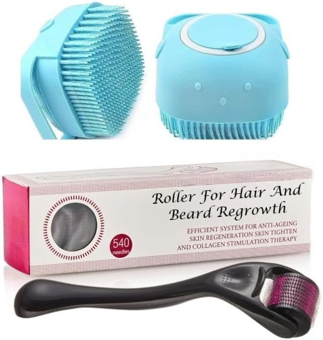 LIMTAS Roller for Hair & Beard Regrowth - 540 Micro 0.5mm With Bath Brush, Titanium Alloy Needles - Reduces Hair Fall & Stimulates Follicles, Safe & Effective for Skin Care - Men & Women