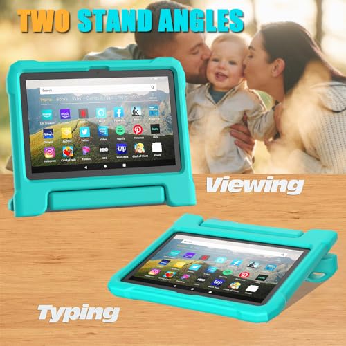 Image of DJ&RPPQ Body Rugged Heavy Duty Shockproof Case (Not fit 10in Sony Nokia) with Kickstand for Kids- Turquoise