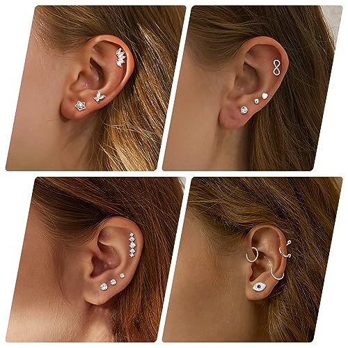 YADOCA Hypoallergenic Conch Piercing Jewelry 16G Helix Tragus Daith Piercing Jewelry Conch Earring Cartilage Earrings for Women Men CZ Stud Hoop Earring 316L Stainless Steel 26 Pcs3