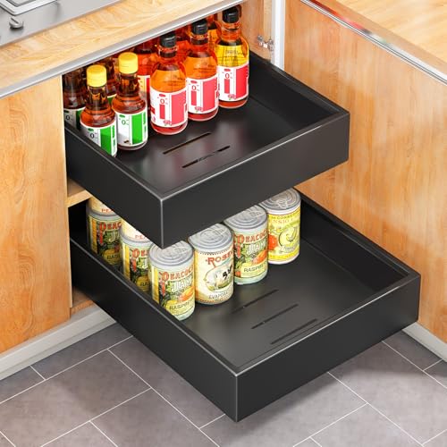 SAYZH Tiroir Coulissant Telescopique Cuisine pour Placard de Cuisine, Tiroir Coulissant Extensible, (43Profondeur x 25Largeur x 9Hauteur cm), pas Besoin de Percer ni de...