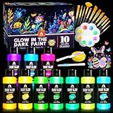 VigorFun 26 Pcs Glow in the Dark Acrylic Paint Set with 12 Brushes, 2 Knives & Palette, 10 Colors (2oz/60ml) - for Adults, Artists & Beginners - Arts and Crafts Painting Kit