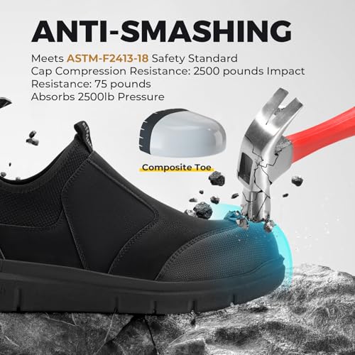 Image of FitVille Extra Wide Men's Slip on Composite Toe Shoes Safety Toe Work Shoes for Men Puncture Proof