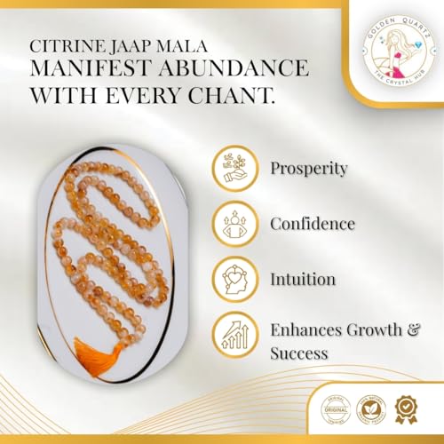 Image of Citrine Mala Natural Crystal Gemstone 8mm 108 Beads Jap Mala for Meditation, Pooja, Chanting, Wearing (8mm, Citrine)