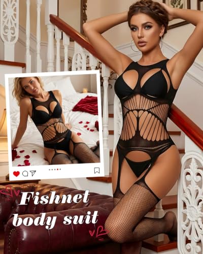Mesh Bodysuit for Women, Geometric Cutout Bodystocking Rave Outfit Black - image 3