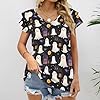 Ruffle Sleeve Tops for Women Trendy - Halloween Ghost Print V Neck Summer T-Shirts Tops for Women 2026, Style-39, XXL #1