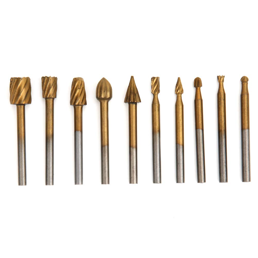 Respicefinem 10pcs Plated High Speed Steel Rotary Burr Woodworking Engraving Cutter Electric Grinder Accessories Ideal For Processing Wood Aluminum Plastic Suitable For Engraving