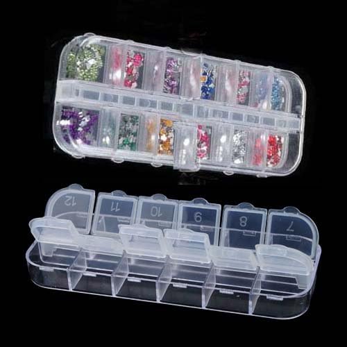 12 Cell Plastic Material Empty Storage Box Case for False Nail Art