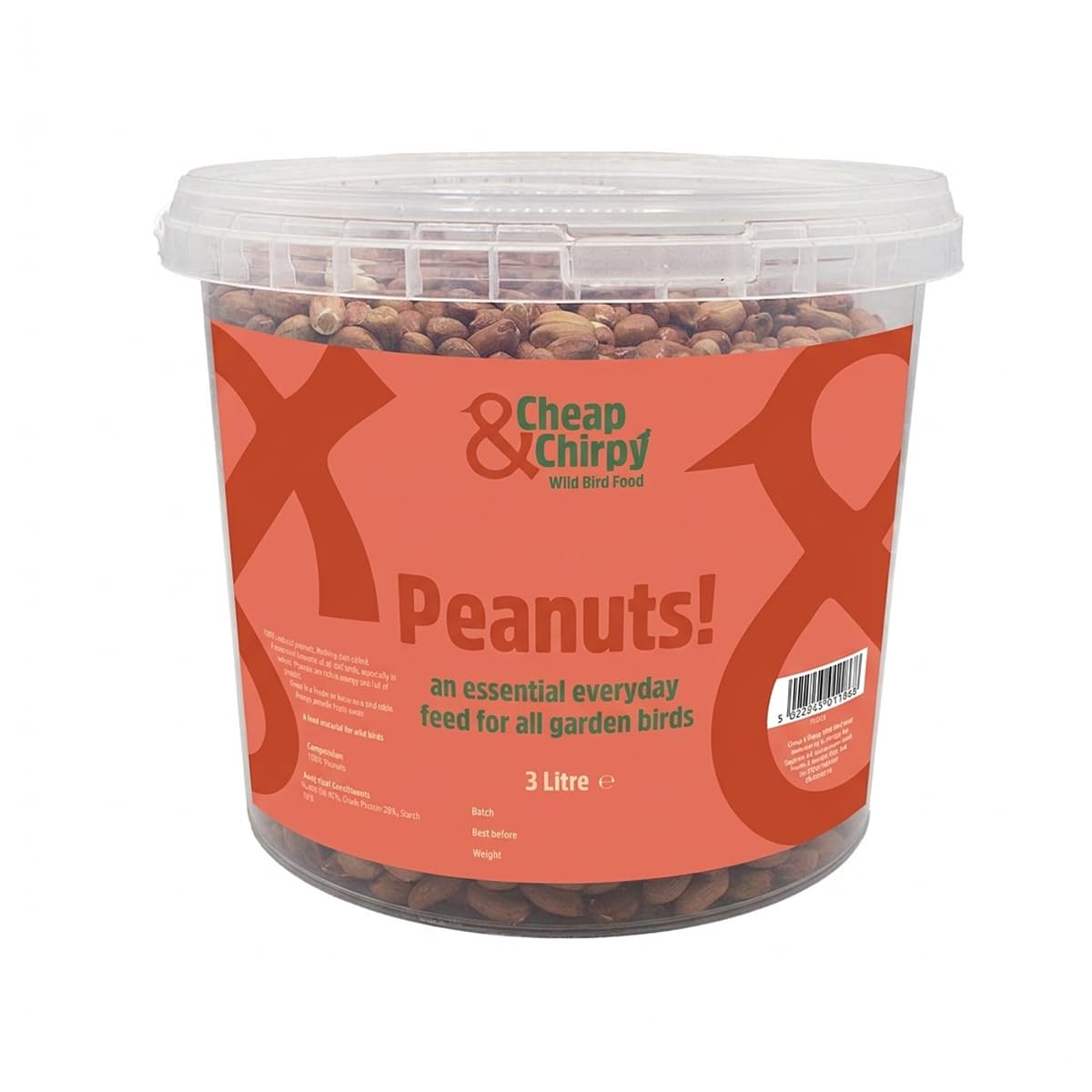 Cheap & Chirpy Wild Bird Peanuts - 3 Litre Tub - Garden Bird Seed Alternative - Natural Nuts For Squirrels