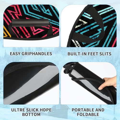 X-Kingsun 45\" x20\" Foldable Snow Sled Handles with Steering Thickened Strong Fabric Stitching Lightweight Snow Sleds Boards for Winter Outdoor - Thumbnail 3