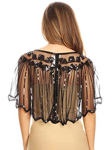 Anna-Kaci Women's 1920s Shawl Evening Cape Sparkly Sequin Deco Paisley Flapper Bolero4