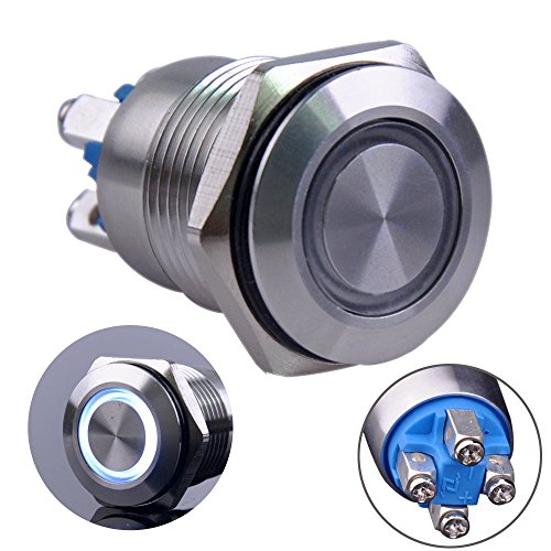 Ulincos® Momentary Pushbutton Switch U16B1 1NO Silver Stainless Steel Shell with White LED Ring Suitable for 16mm 5/8