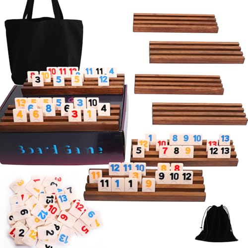 Wahartoly Rummy Cube Game Original - Rummy Cube Game 6-8 Players with 212 Tiles and 8 Wooden Racks - Classic Board Games for Family and Party
