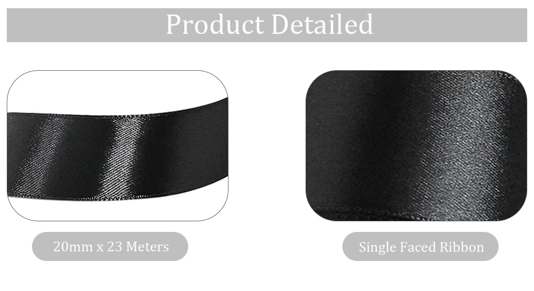Nastro di raso Nero, 40mm x 22 Metri Nastri in tessuto solido per confezioni regalo, bouquet di fiori, artigianato e decorazione di feste nuziali