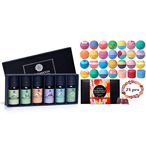 Lagunamoon Bath Bombs Gift Set with Bubble Bars (28 Pcs) - Top 6 Natural Essential Oils, Shea Butter, Sea Salt, SPA Bubble Fizzies for Kids, Women, Mom, Girlfriend