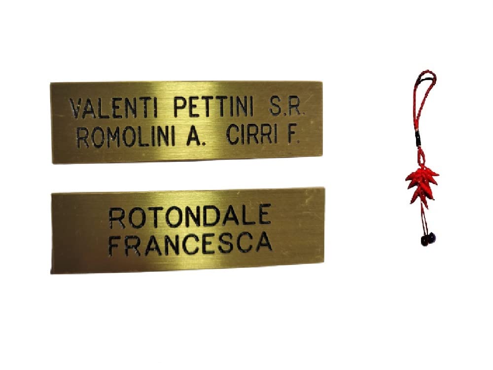 Targhetta Personalizzata Per Citofono 1,5x5,5 Cm - Incisa, Imitazione Ottone, Con Portachiavi Portafortuna