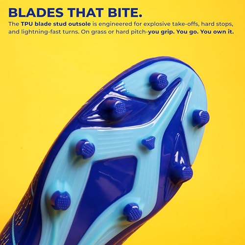 Image of Nivia Neuron Football Studs for Men, Synthetic Leather Upper, TPU Blade Stud Sole, Dual Foam Collar, Ideal for Hard, Grass & Turf Surfaces(Blue /Sky Blue)
