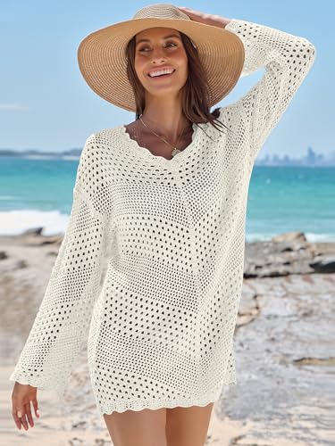 ANRABESS Women Swimsuit Crochet Swim Cover Up Summer Bathing Suit Swimwear V Neck Mesh Knit Beach Dress 2025 Vacation Outfits3