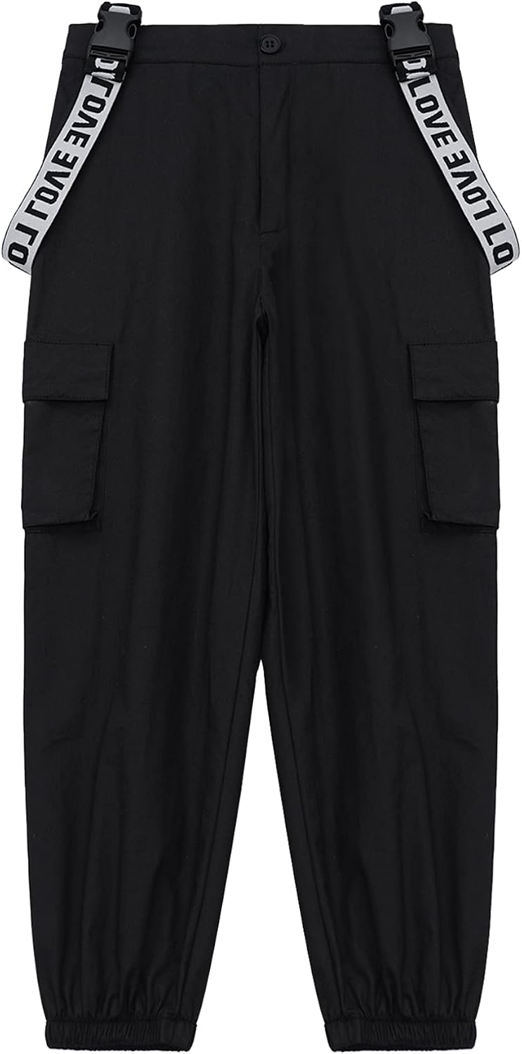 Freebily Big Girls Dungaree Cargo Overalls Jumpsuit Pants Suspender Adjustable Letter Print Shoulder Straps Jumpsuits