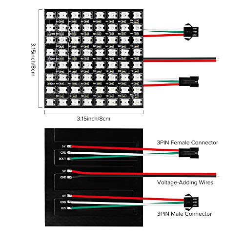 Image of SEZO LED Matrix WS2812B Panel RGB 5050SMD 8x8 64 Pixels Digital Flexible Individually Addressable for Arduino LED Programmed Panel Screen Image Video Display Full Color Lighting DC5V