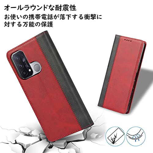 Ｈａｖａｙａ OPPO Reno5 A ケース オッポ リノ 5 a ケース A1010P A103OP スマホケース CPH2199 手帳型 au 耐衝撃 docomo カバー SoftBank カード収納 スタンド機能 フェイクレザー-レッド+ブラック