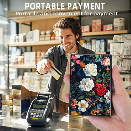 Metal Wallet, Minimalist Aluminum RFID Wallet & Credit Cards Wallets, Colorful Floral Slim Mini RFID Blocking Credit Card Holder for Men & Women, 6 Slots Front Pocket Card Case4