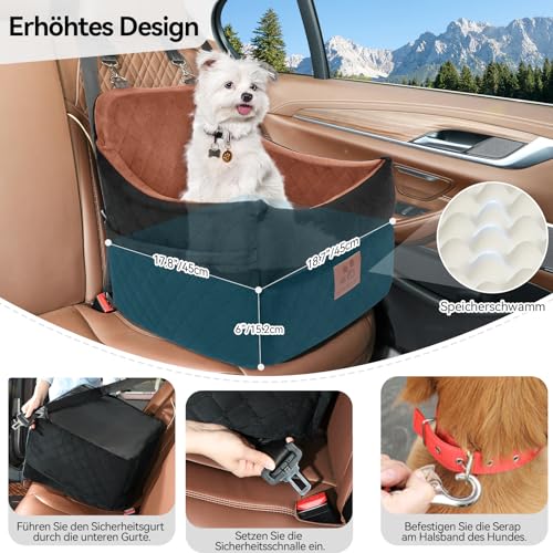 GL GLENSLAVE Hunde-Autositz für kleine/mittlere Hunde, Hundeautositz mit Dicker Polsterung unter 35 Pfund, Abnehmbarer, waschbarer Autositz für Haustiere (schwarz/braun)
