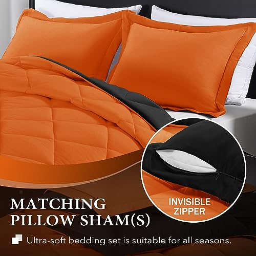 Image of downluxe California King Comforter Set - Orange and Black Cal King Comforter Set, Soft Bedding Sets for All Seasons - 3 Pieces - 1 Comforter (104 inchx96 inch) and 2 Pillow Shams(20 inchx36 inch)