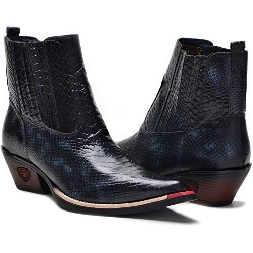 Bota Texana Masculina Country Botina Bico Fino Couro Jacaré Cor:Preto;Tamanho:41