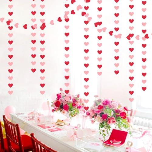 Image of Galentines Red Pink Valentines Party-Decorations - 52ft Heart Garland Streamers Paper Banner,Proposal Anniversary Romantic Birthday Baby Shower Rustic Wedding Hanging Ornaments Decor Hugfond