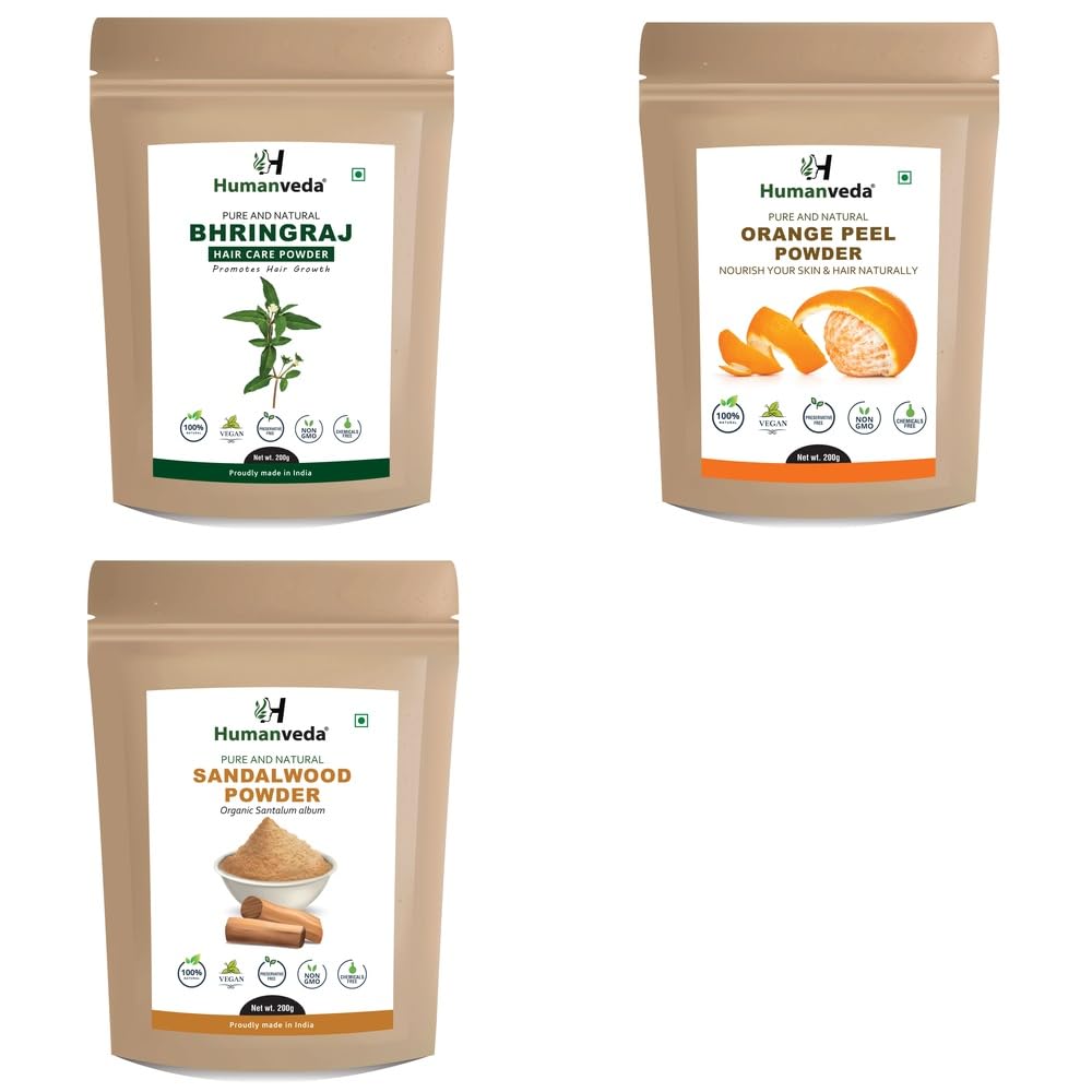 Pure Bhringraj Powder, Orange Peel Powder and Sandalwood Powder Combo Pack for Comprehensive Hair Care and Radiant Glowing Skin Rejuvenation 100% Natural Organic Herbal Fine Powder Face Mask and Sc-image-40