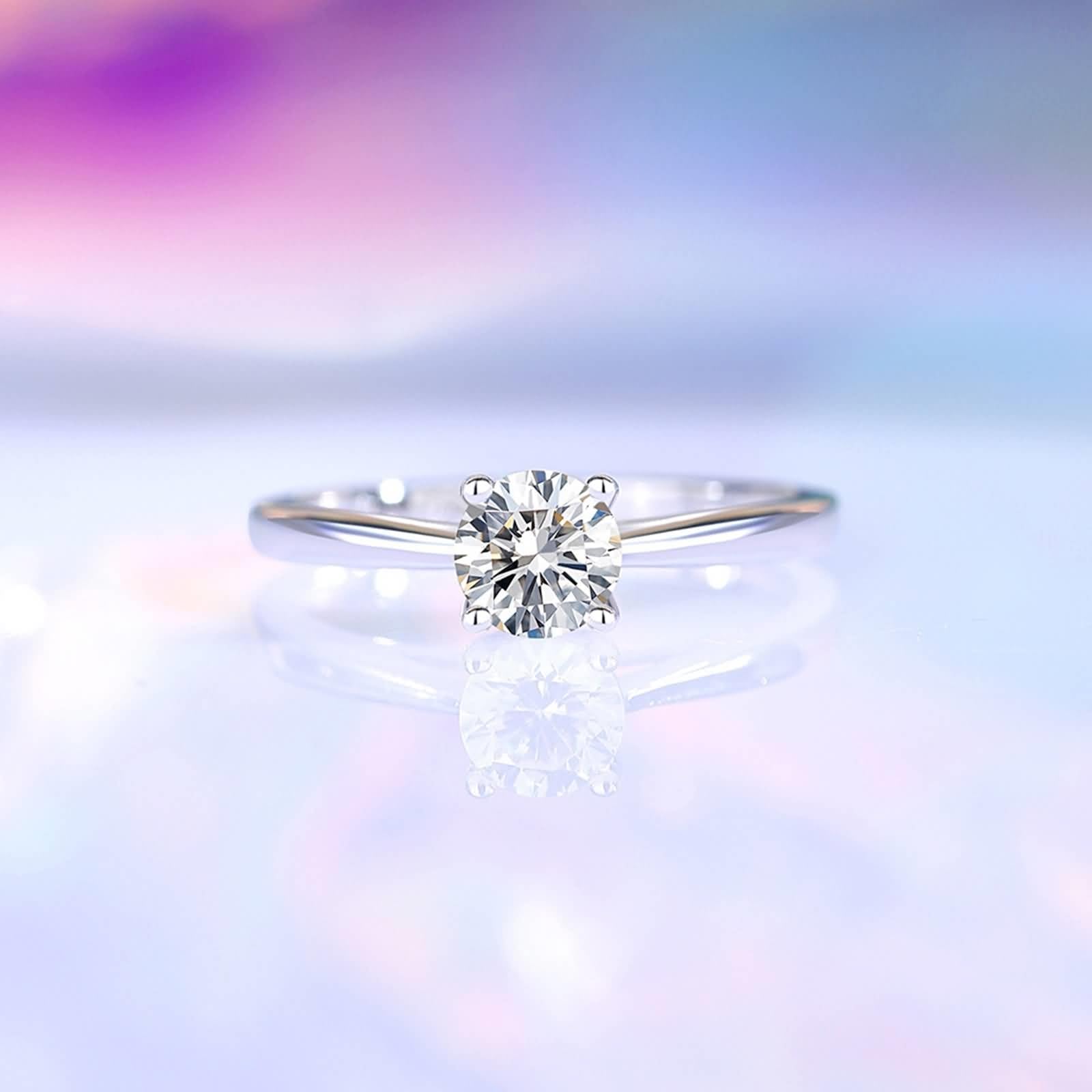 Anillo de oro auténtico para mujer, anillo de boda de oro blanco con moissanite de 0,5 ct, anillo de compromiso solitario para mujeres