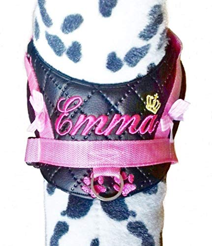 Hundegeschirr kleine Hunde S M L XL XXL mit Wunsch Namen bestickt Kunstleder schwarz rosa