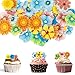 Fiori per Torte 80 Pezzi Fiori Cupcake Toppers Decorative Torta Fiori di Decorazione della Torta Decorazioni Alimentari per Matrimoni Compleanni Feste Baby Shower, Dimensioni Miste