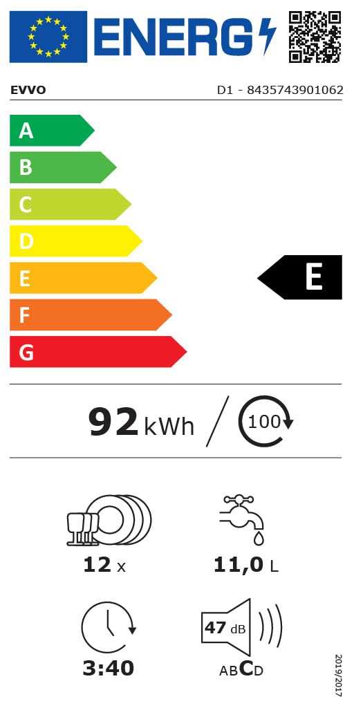 EVVO Lave-vaisselle 60 cm 12 couverts 5 programmes blanc