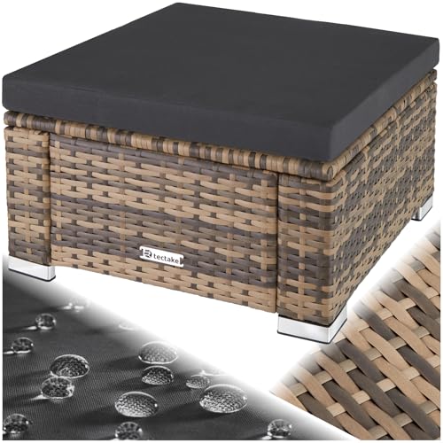 tectake 800768 Poly Rattan Sitzhocker mit Kissen, Lounge Hocker für...